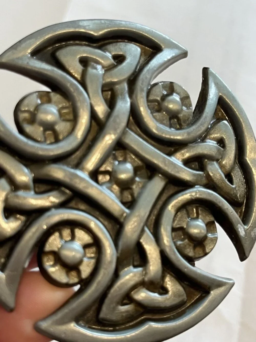 Celtic Cross Belt Buckle Irish Antique Knot Shield Brushed Silver 2.5